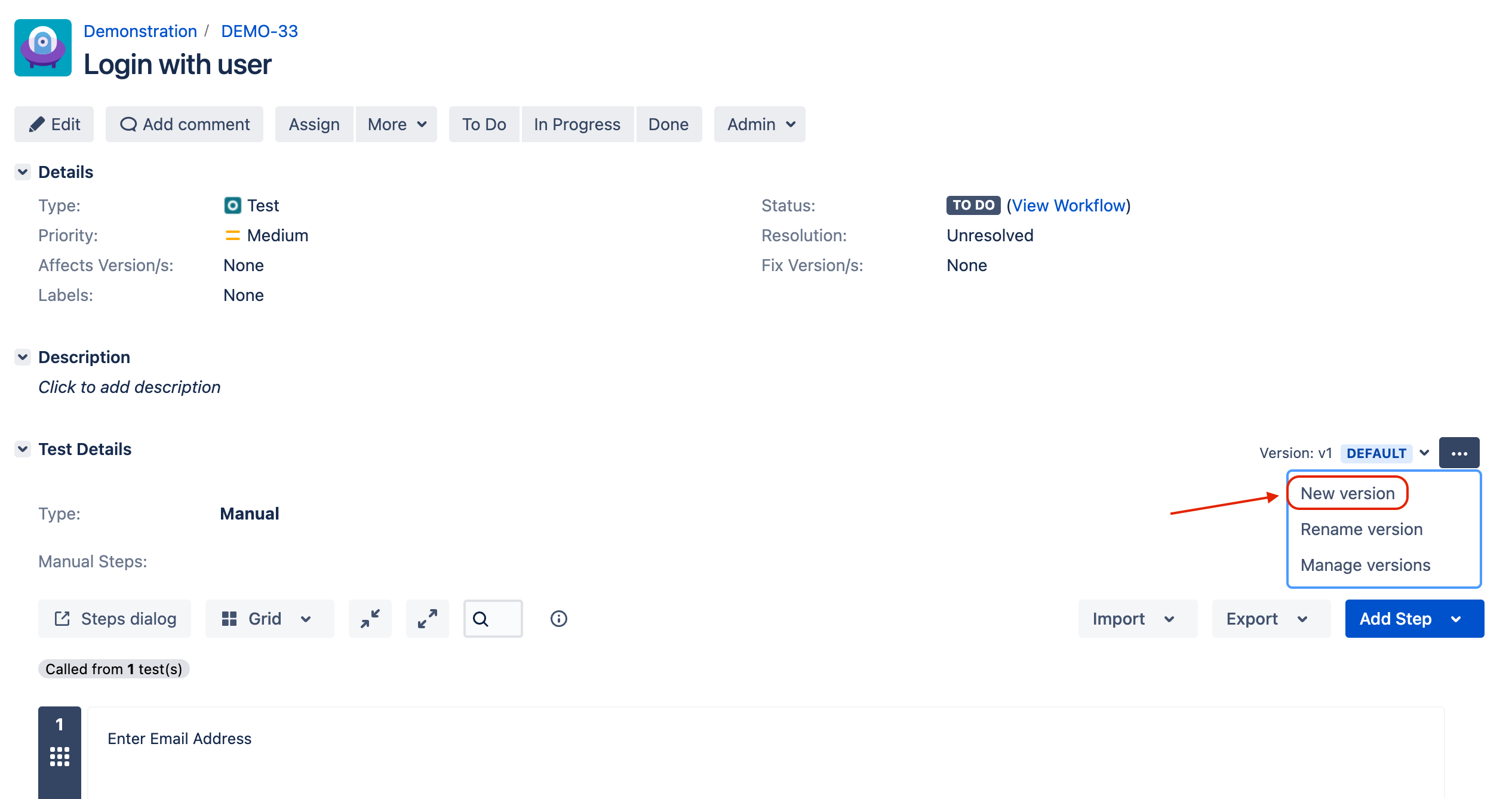 Xray Enterprise Test Case Versioning Create Test Version