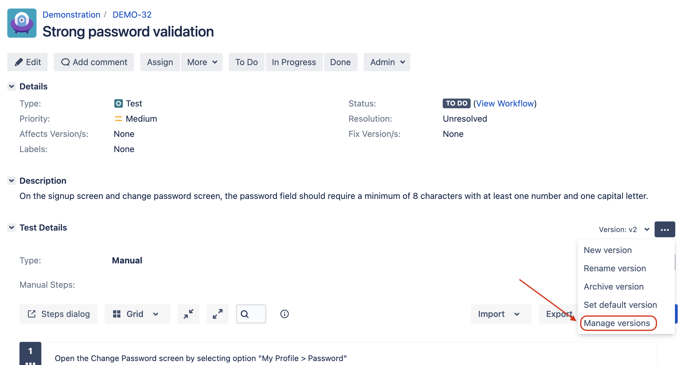 Xray Enterprise Test Case Versioning Manage Test Version