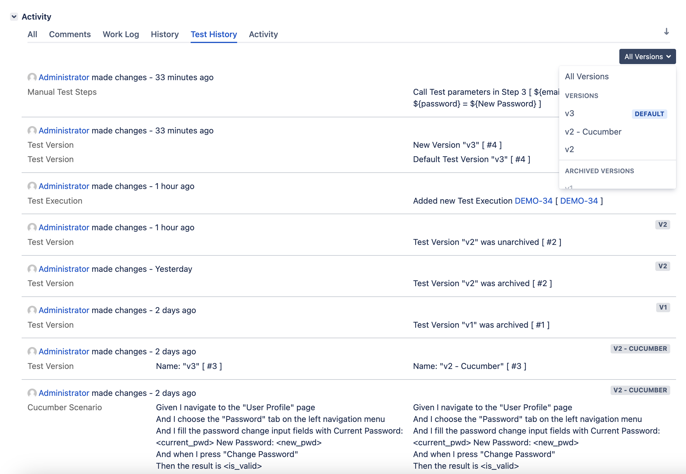 Xray Enterprise Test Case Versioning Multiple Test Versions