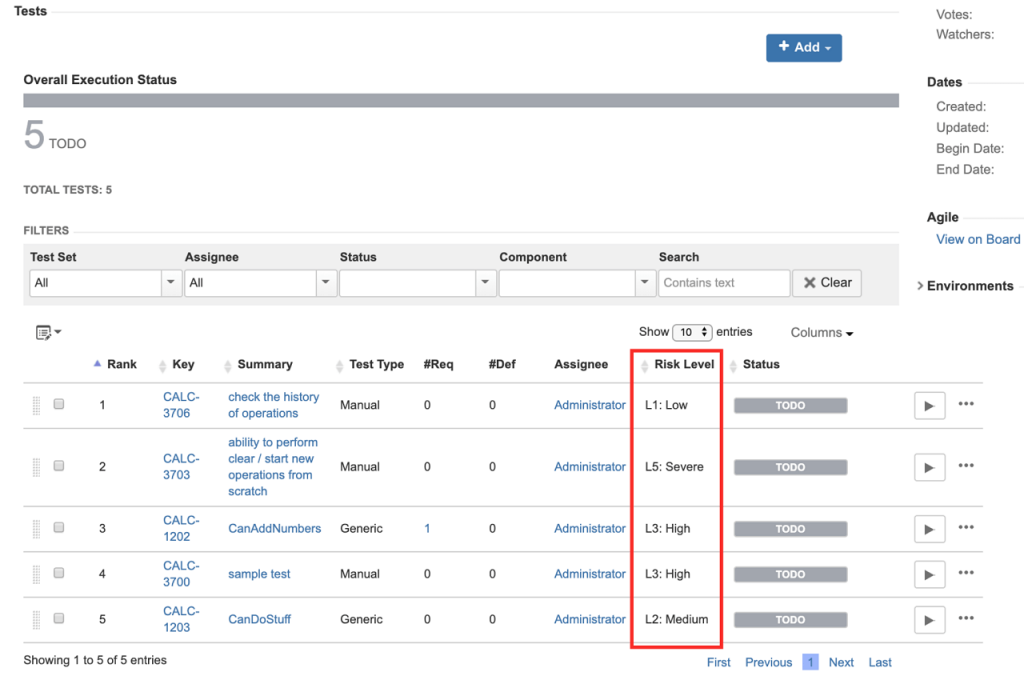  A Test Execution contains a list of tests to be run accordingly with their ranking (i.e. which you may see in the first column, named "Rank"). 